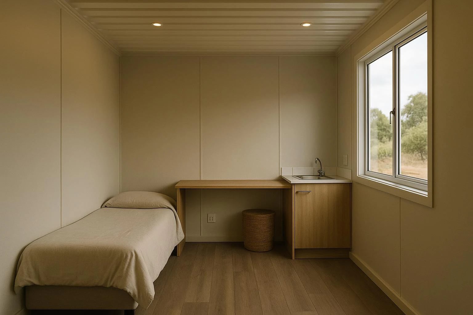 Warm, finished interior of a container park home by A&A Containers