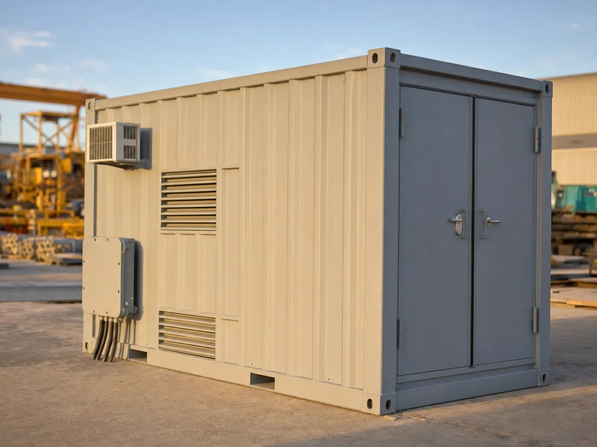 Containerised e-house electrical switchroom on an industrial site