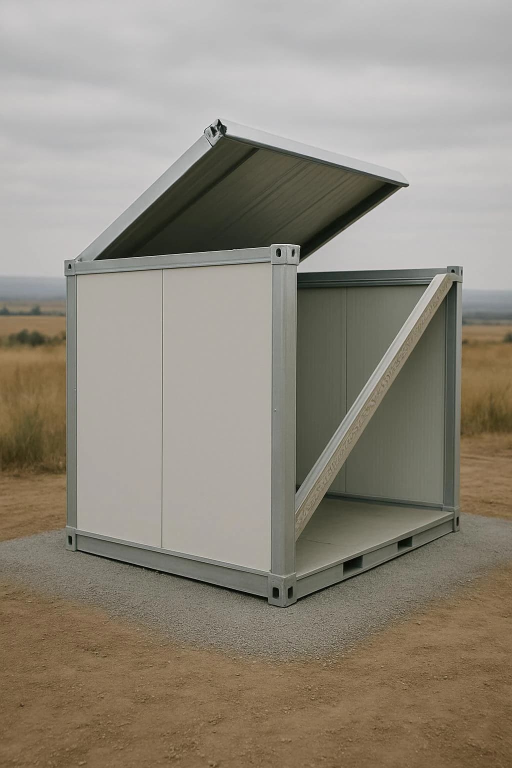 Flatpack container unit assembled on a remote site