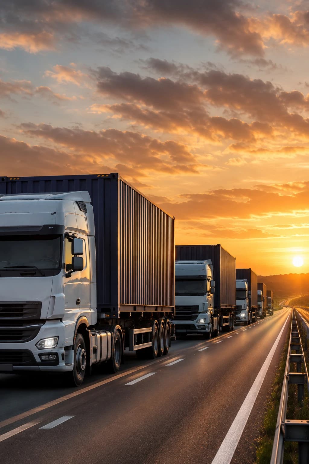 Truck loaded with a container, ready for delivery