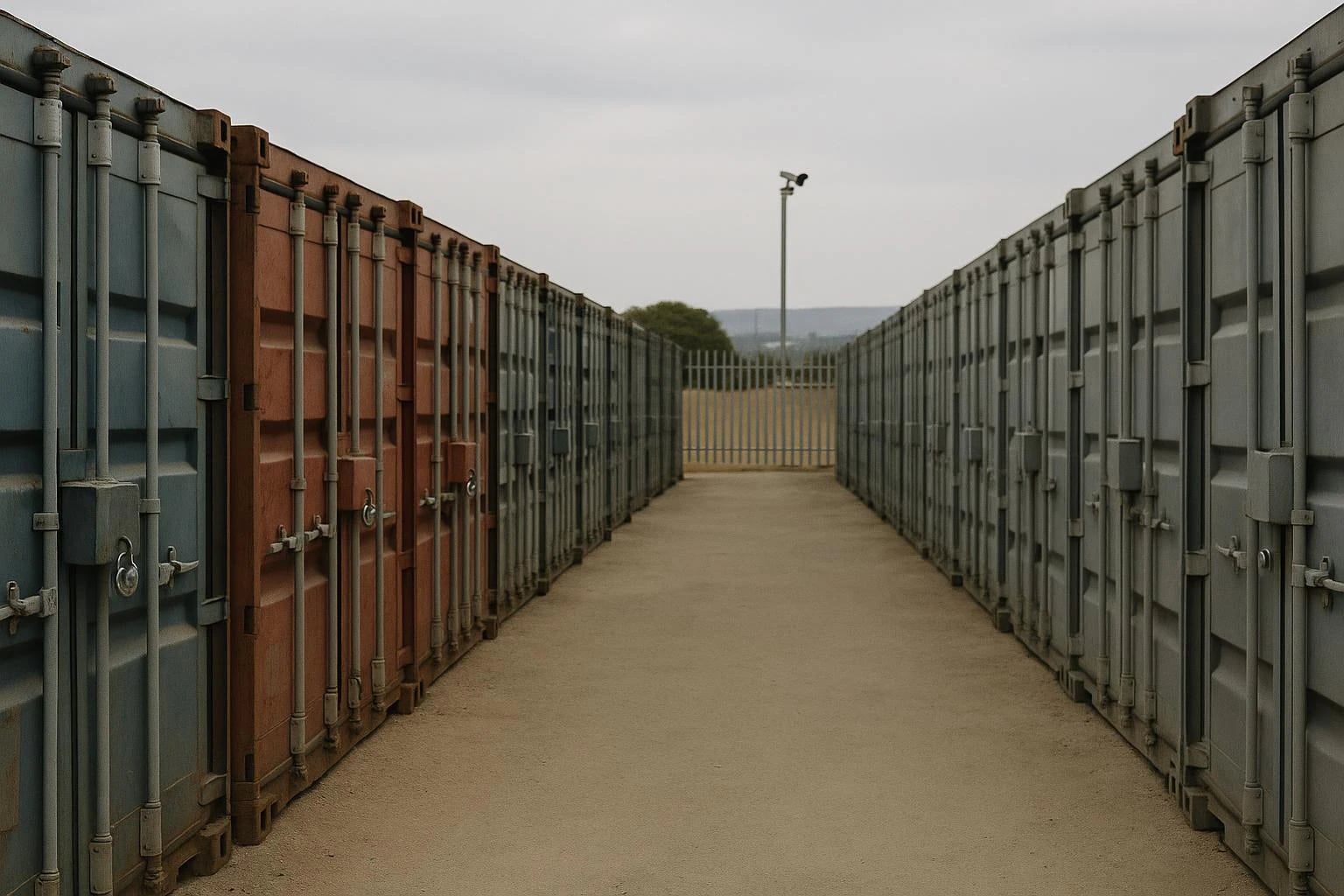 Self-storage containers lined up at the A&A Containers yard in Honeydew, Gauteng